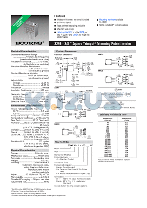 3296W-1-103ALF datasheet - 3296 - 3/8  Square Trimpot^ Trimming Potentiometer