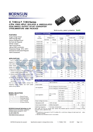 F0305T-W2 datasheet - DUAL/SINGLE OUTPUT DC-DC CONVERTER