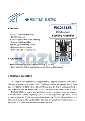 F0321818B datasheet - 2 GHz Bandwidth Limiting Amplifier