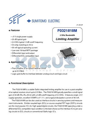 F0321818M datasheet - 2 GHz Bandwidth Limiting Amplifier