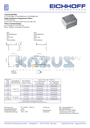 F033-000 datasheet - Funk-Entstorfilter fr Printmontage im Kunststoffgehause und Metallgehause