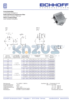 F033-001 datasheet - Funk-Entstrfilter im rechteckigen Metallgehause Radio-Interference Suppression Filter