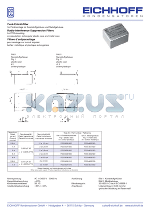 F033-030 datasheet - Funk-Entstorfilter fr Printmontage im Kunststoffgehause und Metallgehause