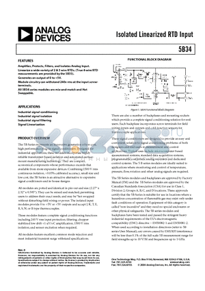 5B34-01 datasheet - Isolated Linearized RTD Input