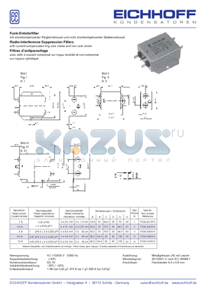 F034-010 datasheet - Funk-Entstorfilter mit stromkompensierter Ringkerndrossel und nicht stromkompensierter