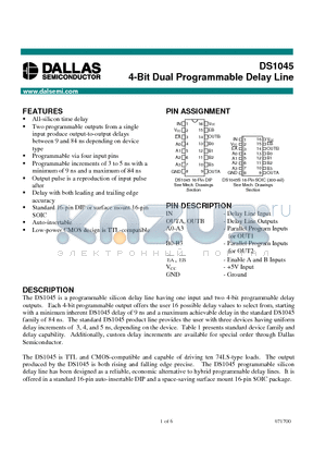 DS1045 datasheet - 4-Bit Dual Programmable Delay Line