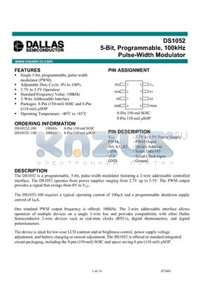 DS1052 datasheet - 5-Bit, Programmable, 100kHz Pulse-Width Modulator