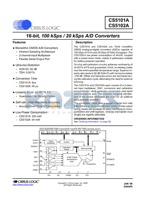 CS5101A-BL8 datasheet - 16-bit, 100 kSps / 20 kSps A/D Converters