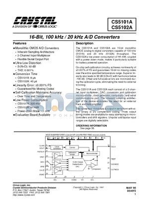 CS5101A-KL8 datasheet - 16-Bit, 100kHz/ 20kHz A/D Converters