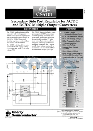 CS5101EDW16 datasheet - Secondary Side Post Regulator for AC/DC and DC/DC Multiple Output Converters