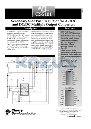 CS5101EDWR16 datasheet - Secondary Side Post Regulator for AC/DC and DC/DC Multiple Output Converters