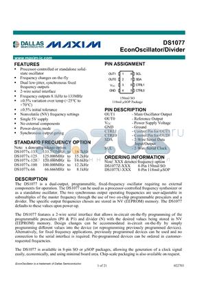 DS1077U-125 datasheet - EconOscillator/Divider