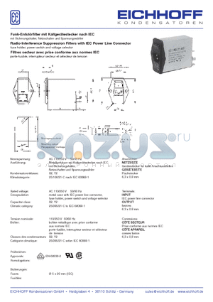 F044-301 datasheet - Funk-Entstorfilter mit Kaltgeratestecker nach IEC