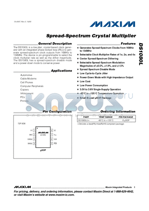 DS1080LU+ datasheet - Spread-Spectrum Crystal Multiplier