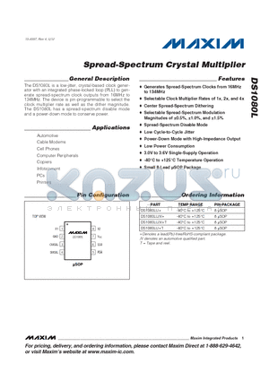 DS1080LU/V+ datasheet - Spread-Spectrum Crystal Multiplier