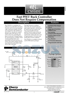 CS51031 datasheet - Fast PFET Buck Controller Does Not Require Compensation