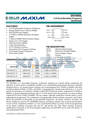 DS1085L datasheet - 3.3V EconOscillator Frequency Synthesizer