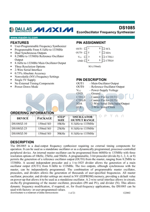 DS1085Z-10 datasheet - EconOscillator Frequency Synthesizer