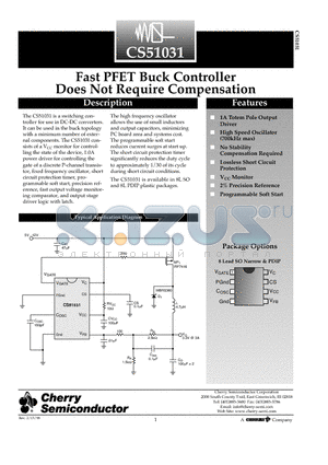 CS51031YN8 datasheet - Fast PFET Buck Controller Does Not Require Compensation
