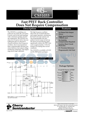 CS51033YD8 datasheet - Fast PFET Buck Controller Does Not Require Compensation