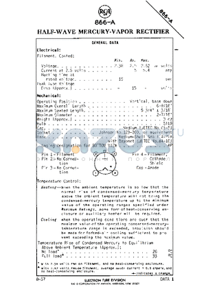 866-A datasheet - HALF-WAVE MERCURY-VAPOR RECTIFIER