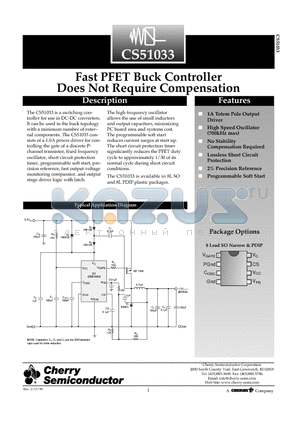 CS51033YDR8 datasheet - Fast PFET Buck Controller Does Not Require Compensation