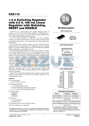 CS5112YDWF24 datasheet - 1.4 A Switching Regulator with 5.0 V, 100 mA Linear Regulator with Watchdog, RESET and ENABLE