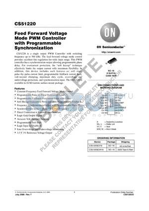 CS51220 datasheet - Feed Forward Voltage Mode PWM Controller with Programmable Synchronization