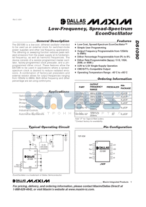 DS1090U-8 datasheet - Low-Frequency, Spread-Spectrum EconOscillator