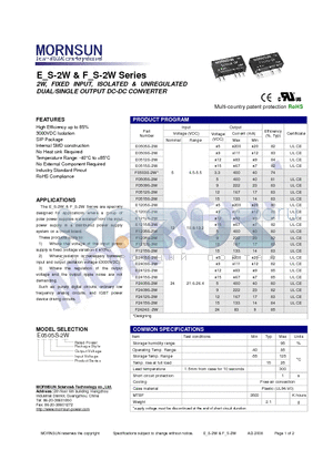 F0509S-2W datasheet - DUAL/SINGLE OUTPUT DC-DC CONVERTER