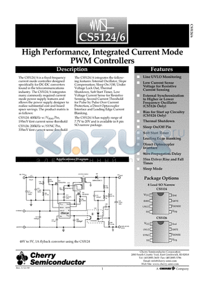 CS5124 datasheet - High Performance, Integrated Current Mode PWM Controllers