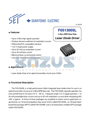 F0513005L datasheet - 3 Gb/s NRZ Data Rate Laser Diode Driver