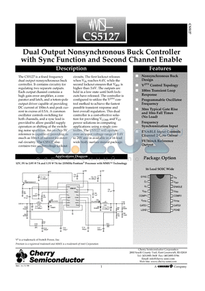 CS5127GDW16 datasheet - Dual Output Nonsynchronous Buck Controller with Sync Function and Second Channel Enable