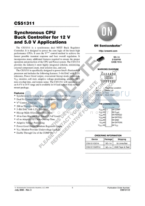 CS51311GD14 datasheet - Synchronous CPU Buck Controller for 12 V and 5.0 V Applications