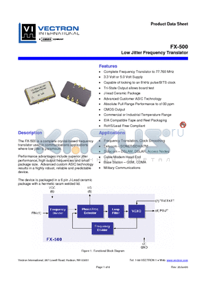 FX-500 datasheet - Low Jitter Frequency Translator