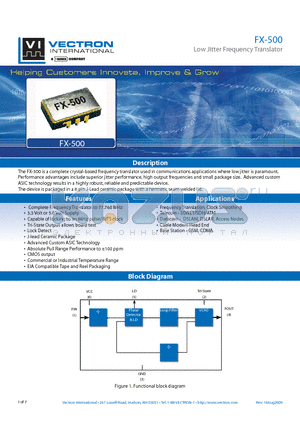 FX-500-DAE-KNNN datasheet - Low Jitter Frequency Translator