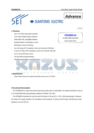 F0539951Q datasheet - 10.0Gb/s NRZ Data Rate Laser Diode Driver