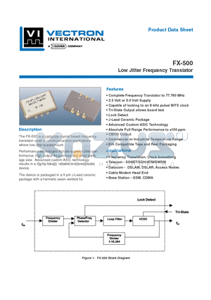 FX-500-KAF-NNJ-A1-B2 datasheet - Low Jitter Frequency Translator