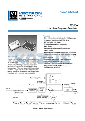 FX-700 datasheet - Low Jitter Frequency Translator