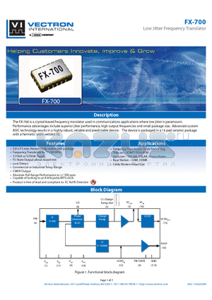 FX-700 datasheet - Low Jitter Frequency Translator