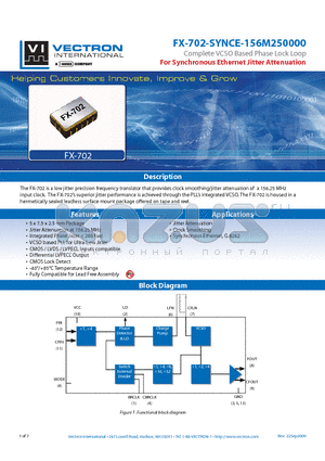 FX-702-SYNCE-156M250000 datasheet - Complete VCSO Based Phase Lock Loop