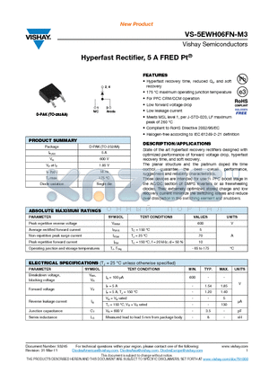 5EWH06FNTRL-M3 datasheet - Hyperfast Rectifier, 5 A FRED Pt^