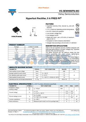 5EWH06FNTR-M3 datasheet - Hyperfast Rectifier, 5 A FRED Pt^