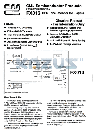 FX013 datasheet - HSC TONE DECODER FOR PAGERS