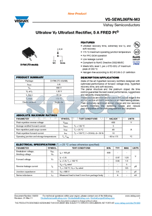 5EWL06FNTR-M3 datasheet - Ultralow VF Ultrafast Rectifier, 5 A FRED Pt^