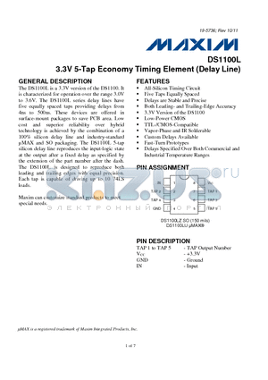 DS1100L_1110 datasheet - 3.3V 5-Tap Economy Timing Element (Delay Line)