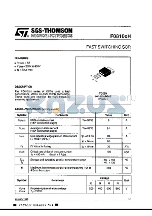 F0810DH datasheet - FAST SWITCHING SCR