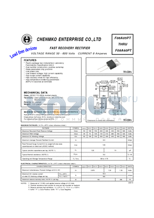 F08A20PT datasheet - FAST RECOVERY RECTIFIER