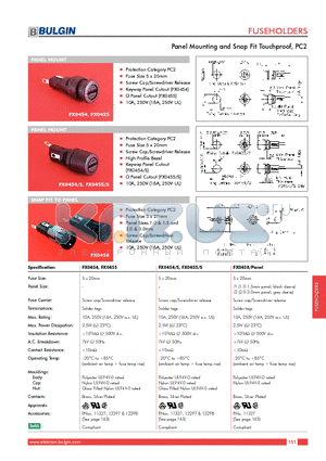 FX0455/S datasheet - Panel Mounting and Snap Fit Touchproof, PC2