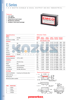 E20 datasheet - 1.5-3 WATTS SINGLE & DUAL OUTPUT DC/DC INDUSTRIAL